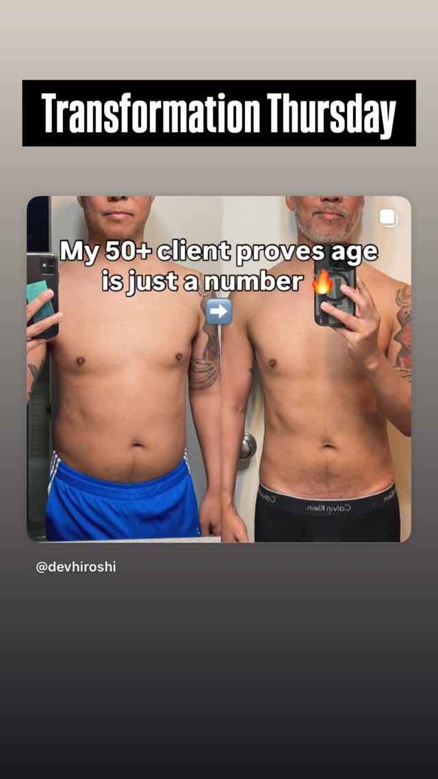 Side by side before and after mirror photos of Wilfredo, a client over fifty